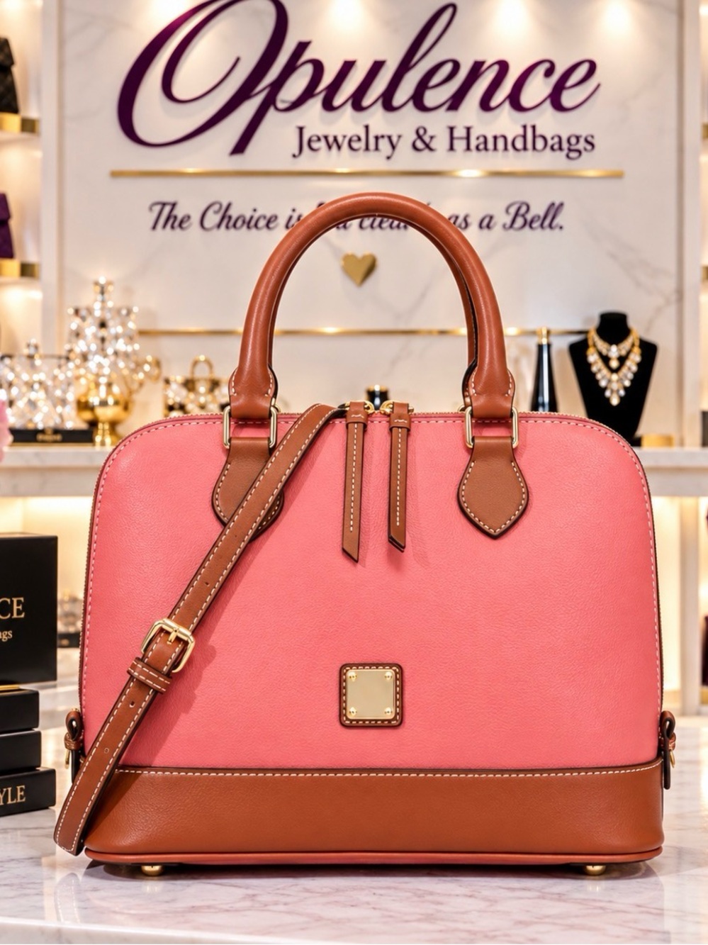 Pink and Tan Dome Satchel